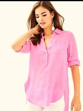 Lilly Pulitzer Linen Shirt Top Blouse